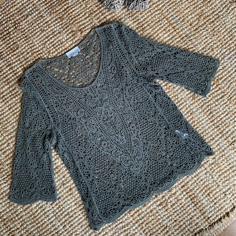 Olive green crochet top size small